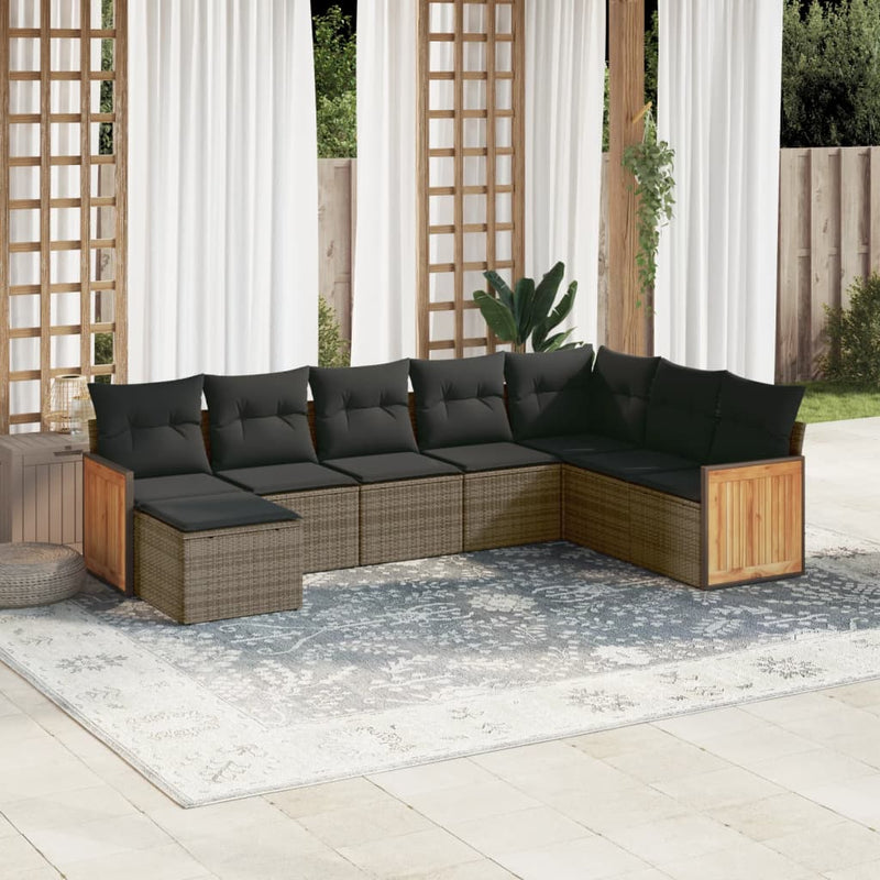 vidaXL 8 Piece Garden Sofa Set with Cushions Grey Poly Rattan