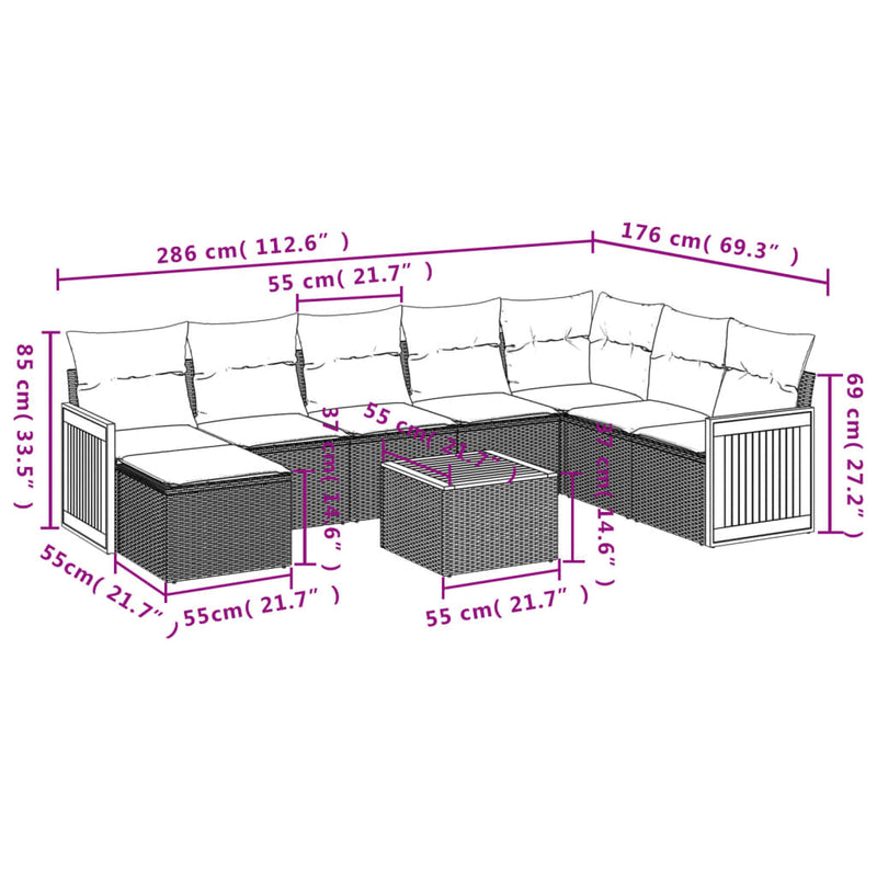 vidaXL 9 Piece Garden Sofa Set with Cushions Grey Poly Rattan