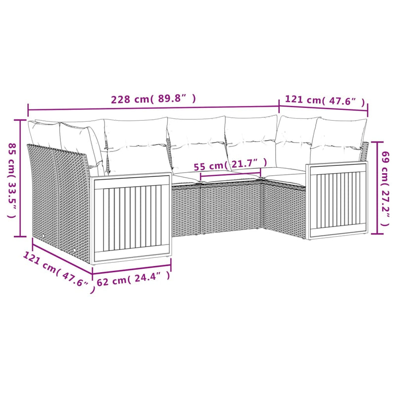 vidaXL 6 Piece Garden Sofa Set with Cushions Grey Poly Rattan