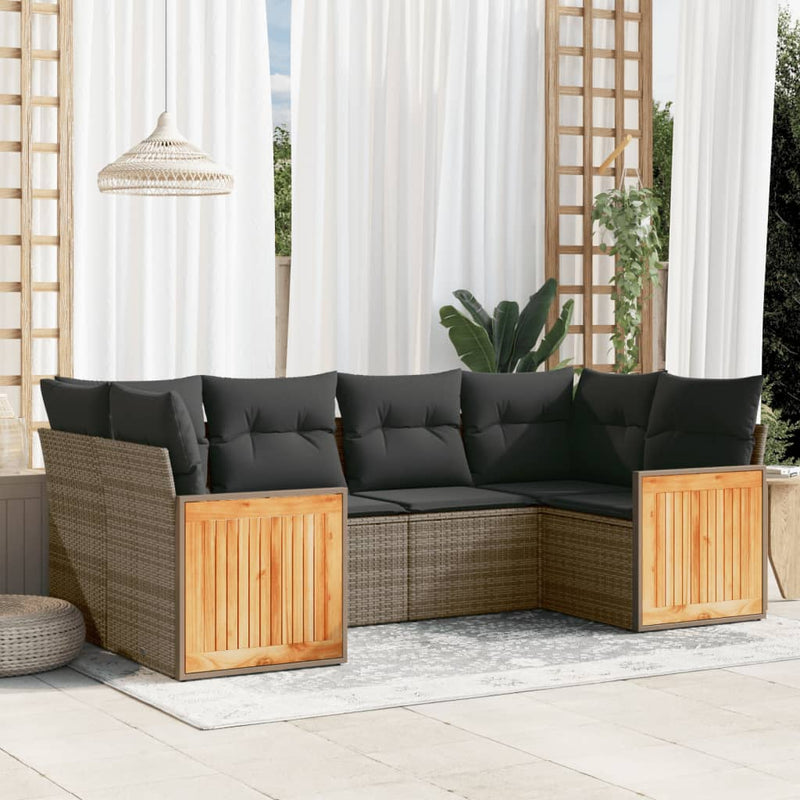 vidaXL 6 Piece Garden Sofa Set with Cushions Grey Poly Rattan