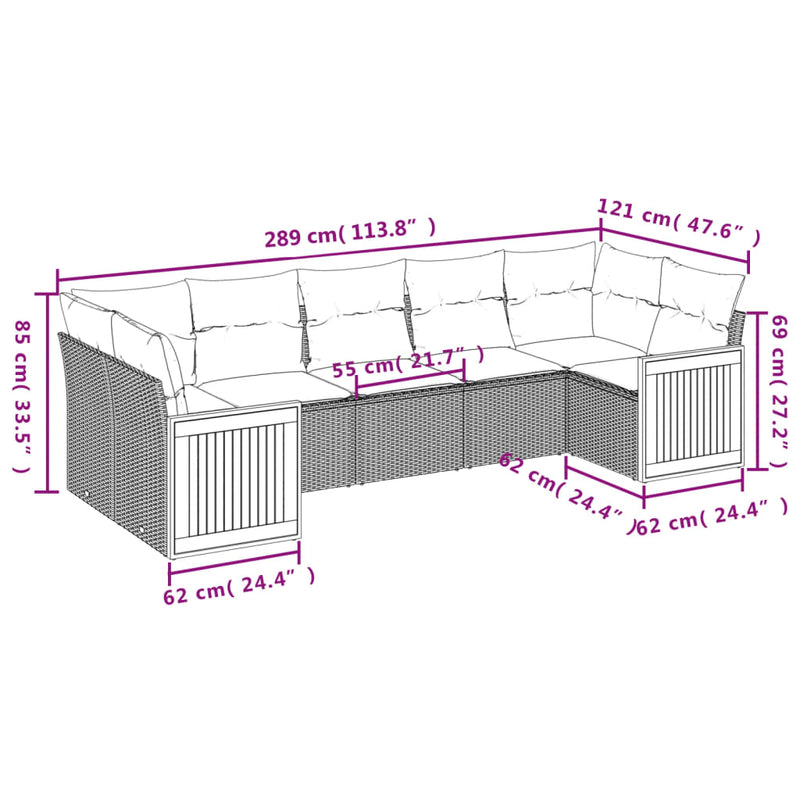 vidaXL 7 Piece Garden Sofa Set with Cushions Grey Poly Rattan