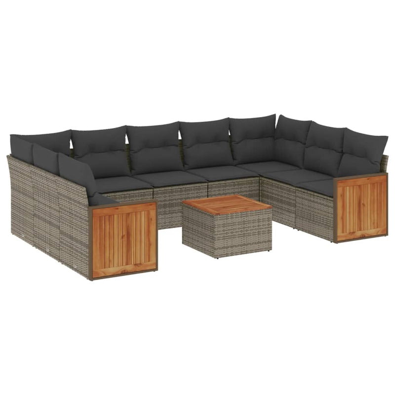 10 Piece Garden Sofa Set with Cushions Grey Poly Rattan