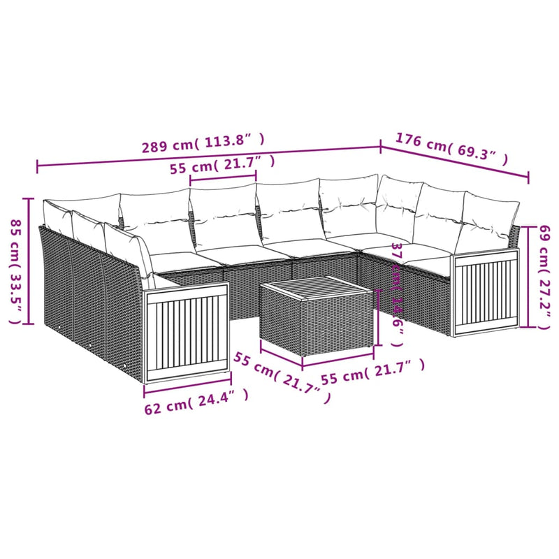 vidaXL 10 Piece Garden Sofa Set with Cushions Grey Poly Rattan