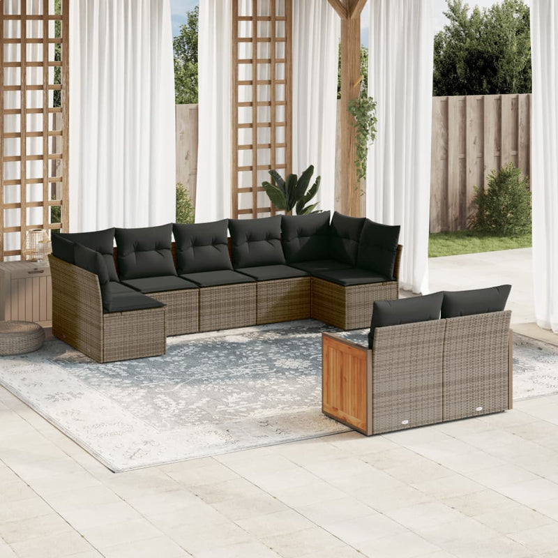 vidaXL 9 Piece Garden Sofa Set with Cushions Grey Poly Rattan