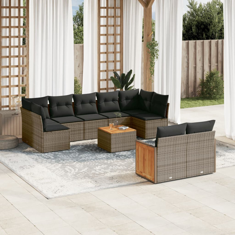 vidaXL 10 Piece Garden Sofa Set with Cushions Grey Poly Rattan