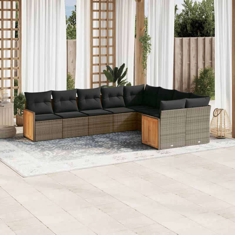 9 Piece Garden Sofa Set with Cushions Grey Poly Rattan