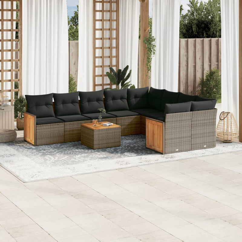 vidaXL 10 Piece Garden Sofa Set with Cushions Grey Poly Rattan