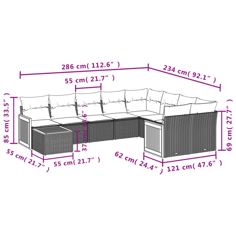 vidaXL 10 Piece Garden Sofa Set with Cushions Grey Poly Rattan