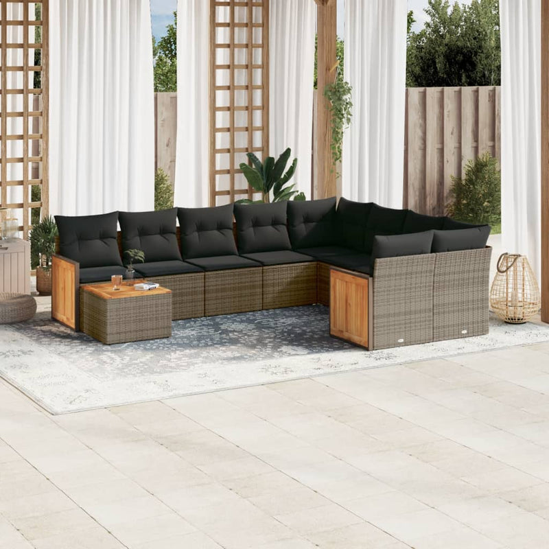 10 Piece Garden Sofa Set with Cushions Grey Poly Rattan