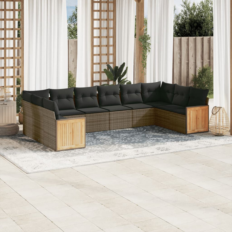 vidaXL 10 Piece Garden Sofa Set with Cushions Grey Poly Rattan