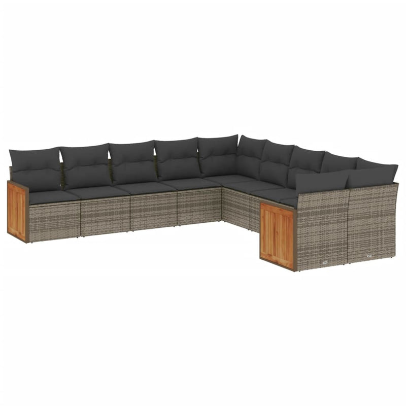 vidaXL 10 Piece Garden Sofa Set with Cushions Grey Poly Rattan