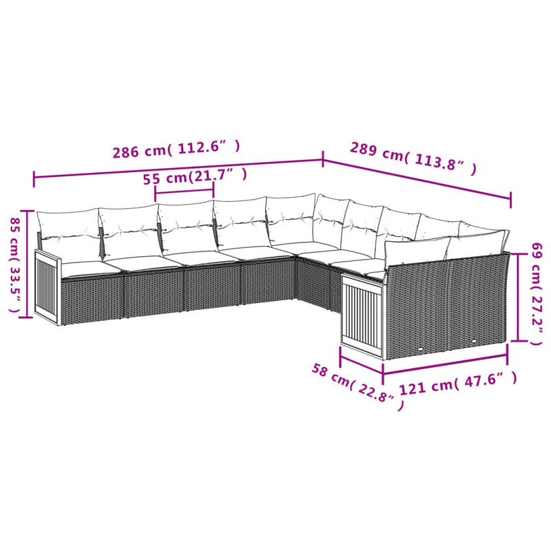 vidaXL 10 Piece Garden Sofa Set with Cushions Grey Poly Rattan
