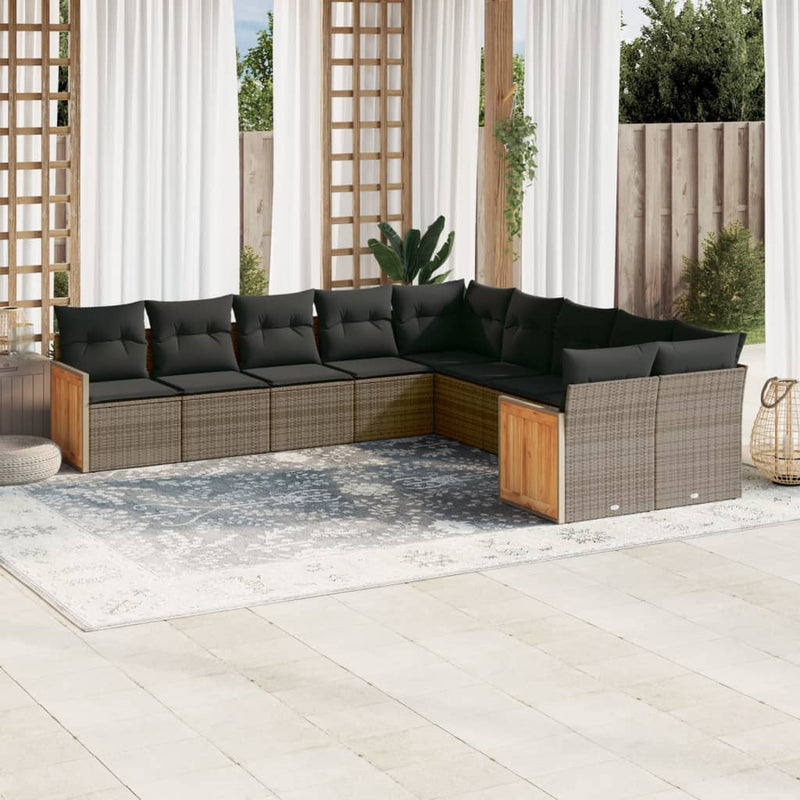 vidaXL 10 Piece Garden Sofa Set with Cushions Grey Poly Rattan