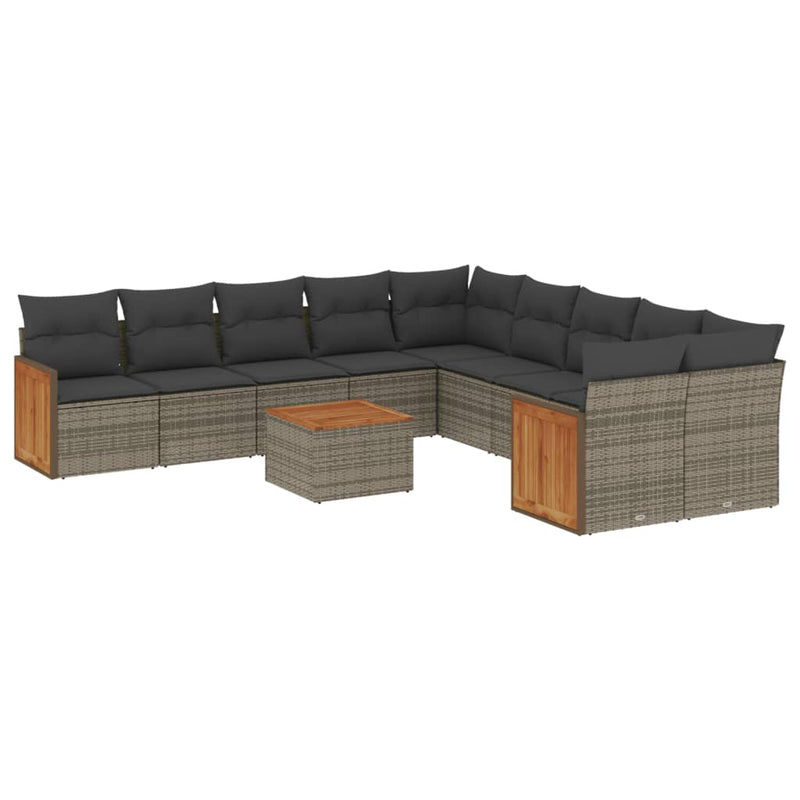 vidaXL 11 Piece Garden Sofa Set with Cushions Grey Poly Rattan