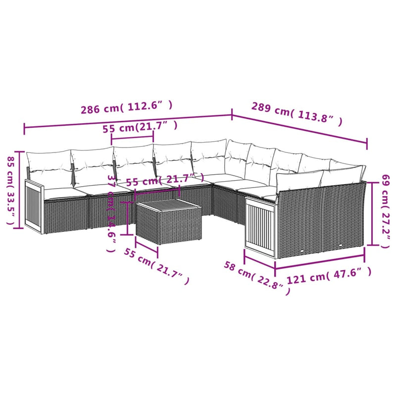 vidaXL 11 Piece Garden Sofa Set with Cushions Grey Poly Rattan