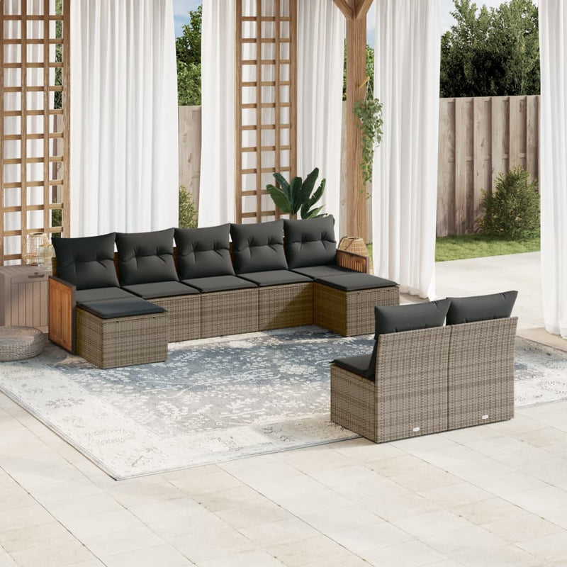 vidaXL 9 Piece Garden Sofa Set with Cushions Grey Poly Rattan