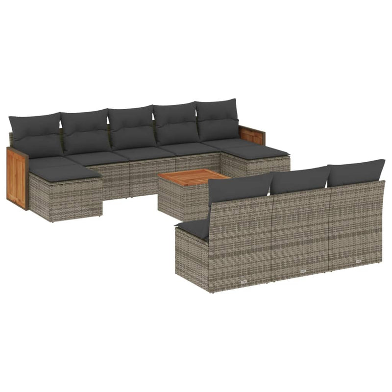 11 Piece Garden Sofa Set with Cushions Grey Poly Rattan