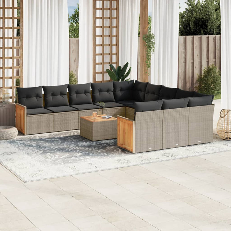 vidaXL 12 Piece Garden Sofa Set with Cushions Grey Poly Rattan