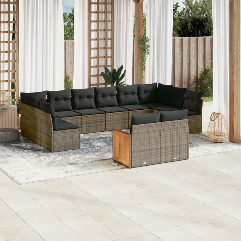 vidaXL 12 Piece Garden Sofa Set with Cushions Grey Poly Rattan