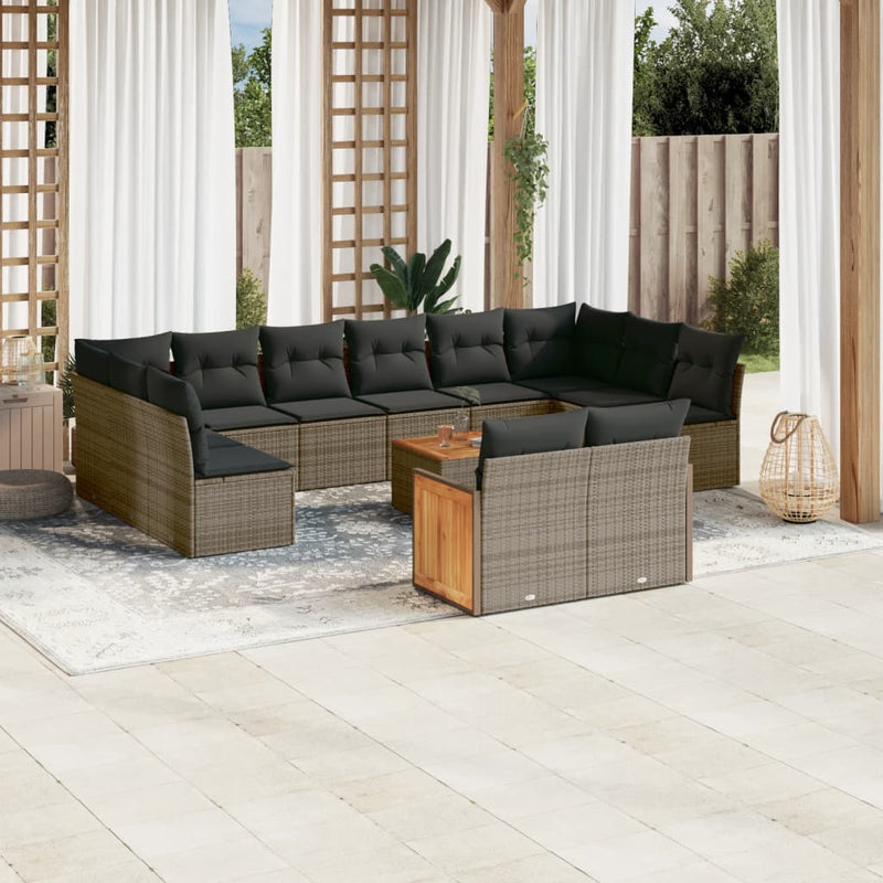 vidaXL 13 Piece Garden Sofa Set with Cushions Grey Poly Rattan