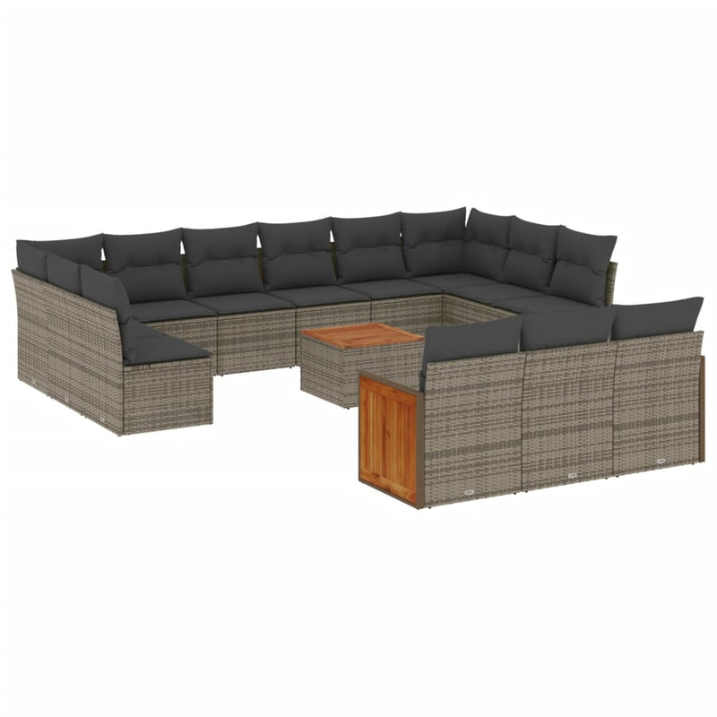 vidaXL 14 Piece Garden Sofa Set with Cushions Grey Poly Rattan