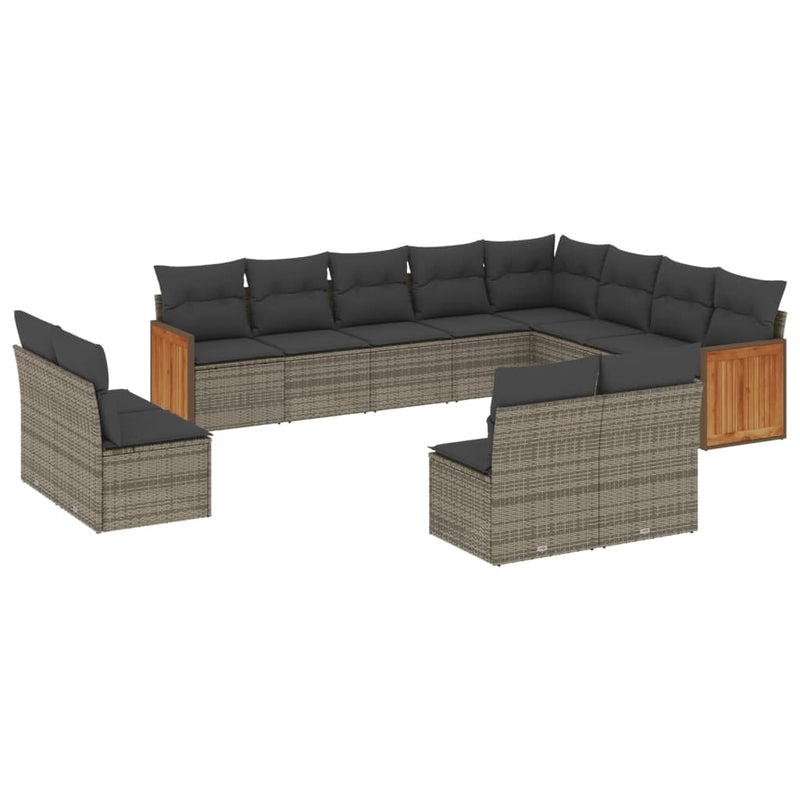 12 Piece Garden Sofa Set with Cushions Grey Poly Rattan