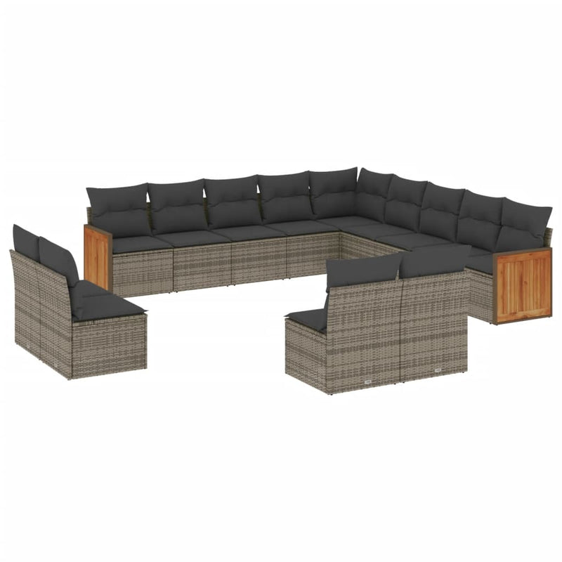 13 Piece Garden Sofa Set with Cushions Grey Poly Rattan