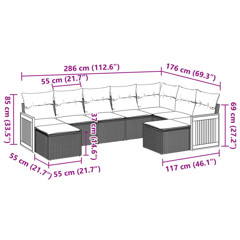 9 Piece Garden Sofa Set with Cushions Grey Poly Rattan