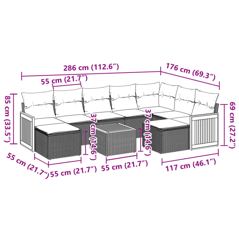 vidaXL 10 Piece Garden Sofa Set with Cushions Grey Poly Rattan