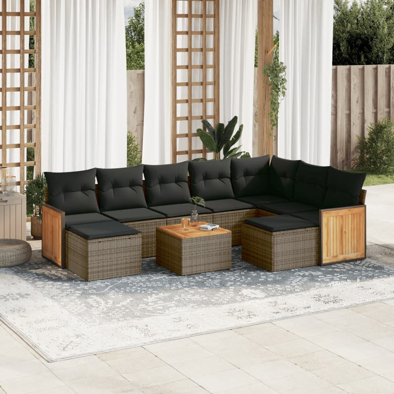 vidaXL 10 Piece Garden Sofa Set with Cushions Grey Poly Rattan