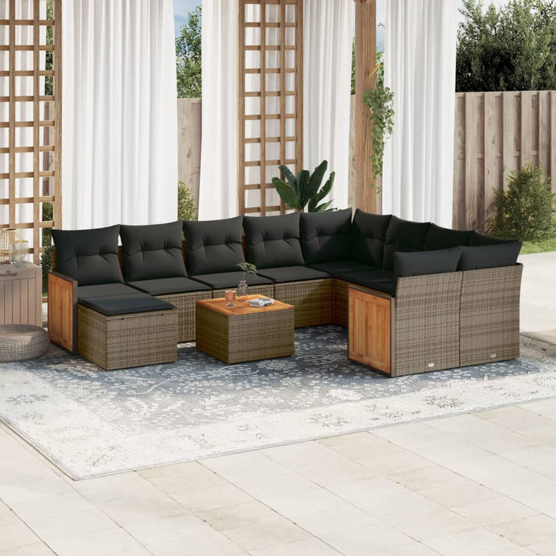 vidaXL 11 Piece Garden Sofa Set with Cushions Grey Poly Rattan