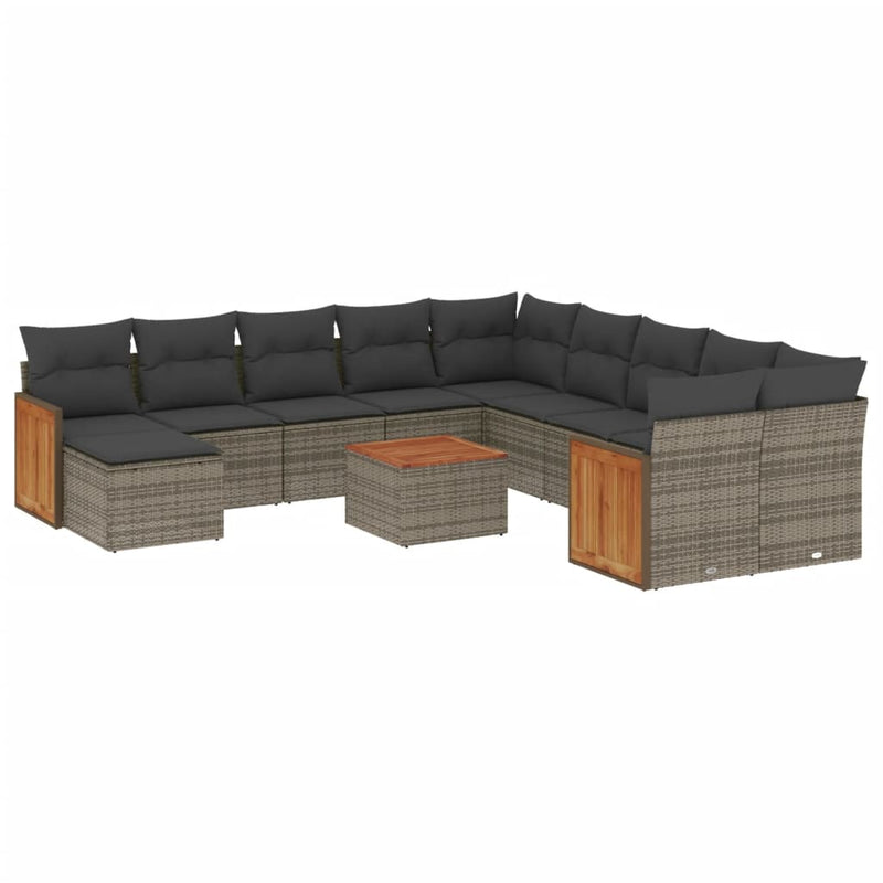 vidaXL 12 Piece Garden Sofa Set with Cushions Grey Poly Rattan