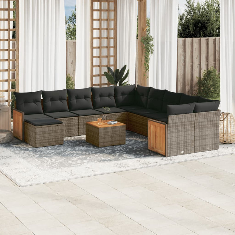 vidaXL 12 Piece Garden Sofa Set with Cushions Grey Poly Rattan