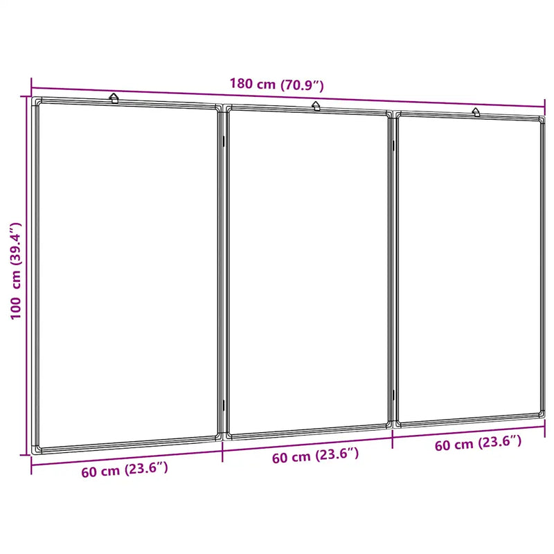Magnetic Whiteboard Foldable 180x100x1.7 cm Aluminium