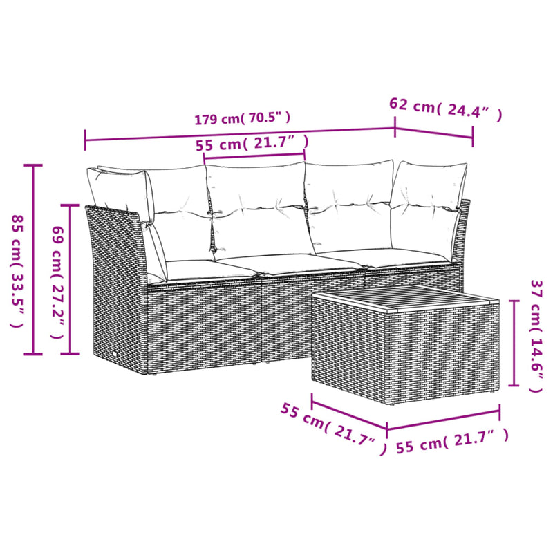 vidaXL 4 Piece Garden Sofa Set with Cushions Black Poly Rattan