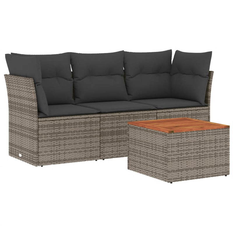 vidaXL 4 Piece Garden Sofa Set with Cushions Grey Poly Rattan