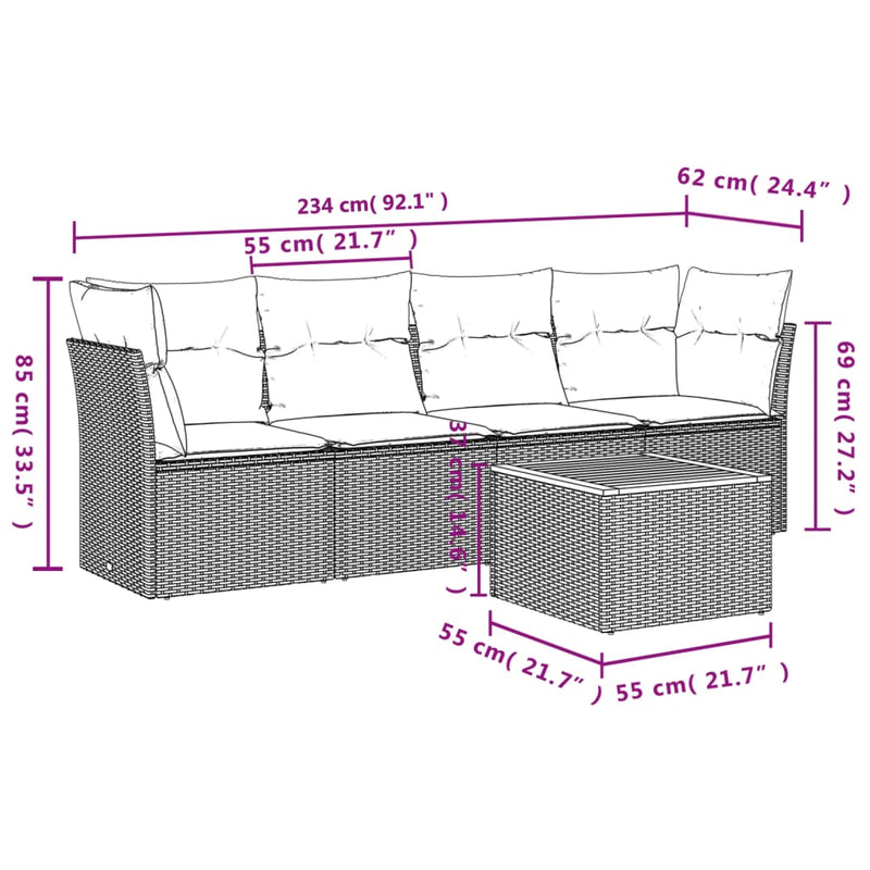 vidaXL 5 Piece Garden Sofa Set with Cushions Black Poly Rattan