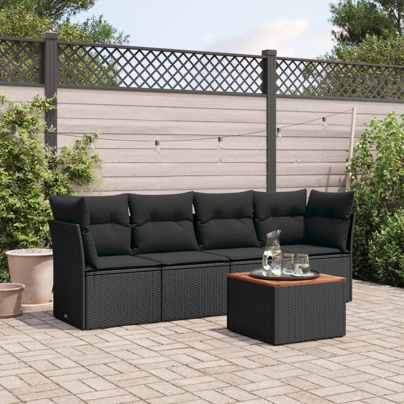 vidaXL 5 Piece Garden Sofa Set with Cushions Black Poly Rattan