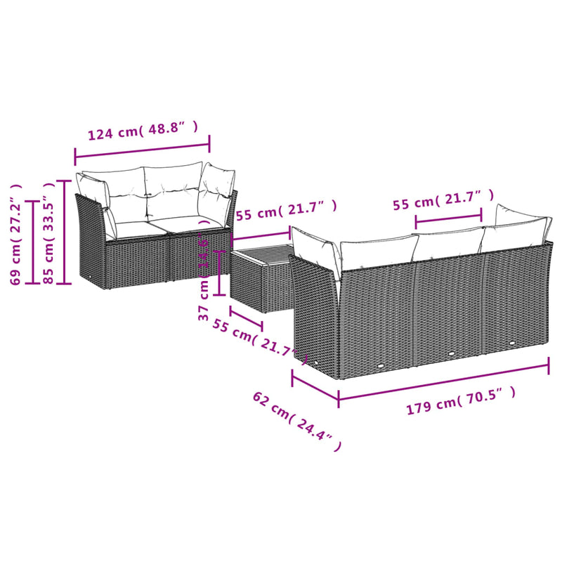 vidaXL 6 Piece Garden Sofa Set with Cushions Grey Poly Rattan