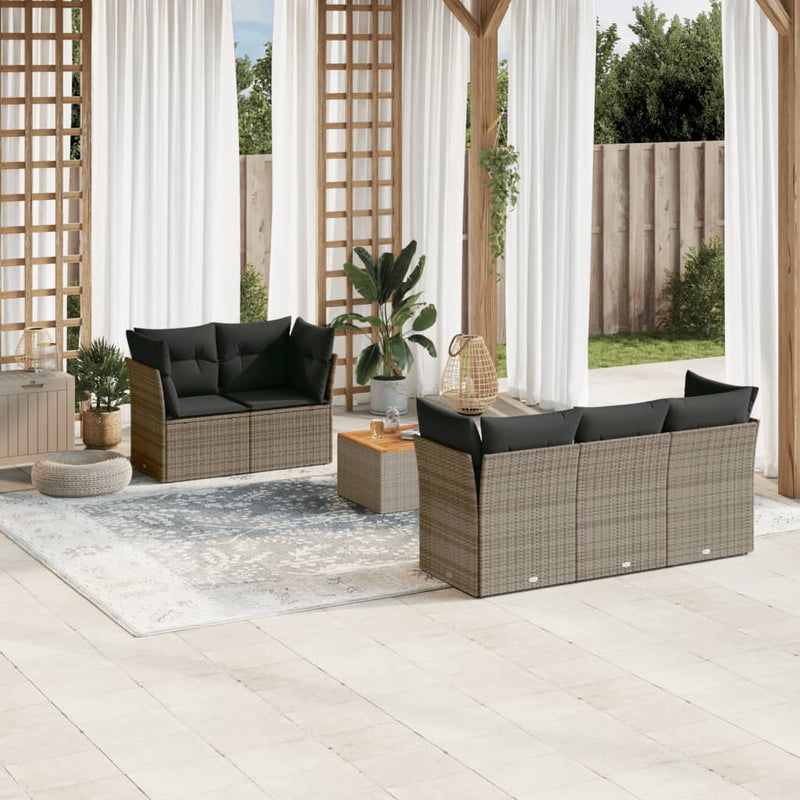 vidaXL 6 Piece Garden Sofa Set with Cushions Grey Poly Rattan