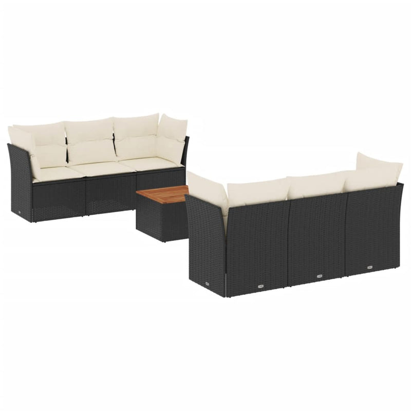 vidaXL 7 Piece Garden Sofa Set with Cushions Black Poly Rattan