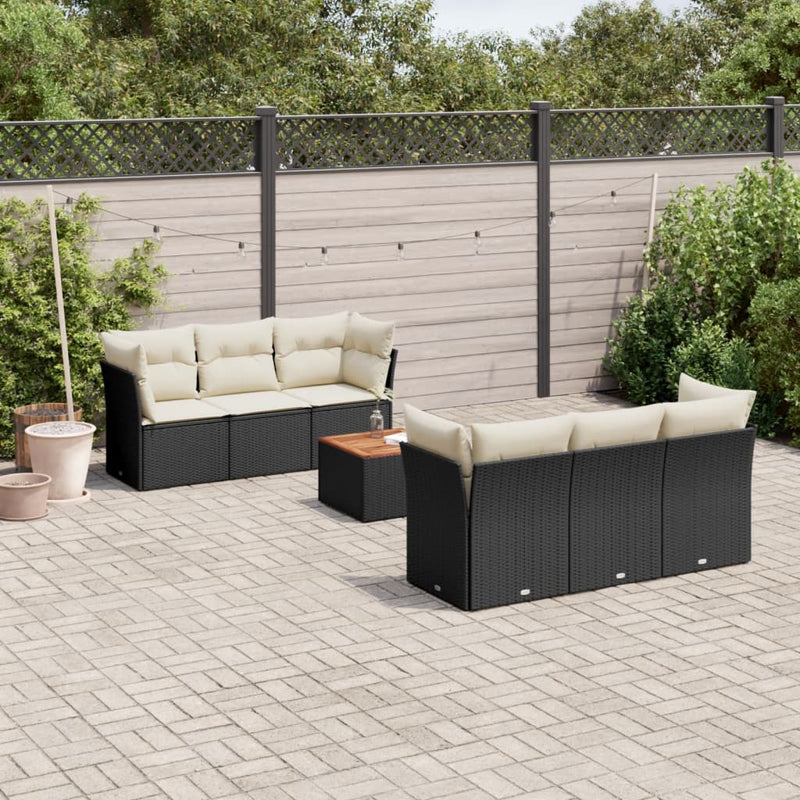 vidaXL 7 Piece Garden Sofa Set with Cushions Black Poly Rattan