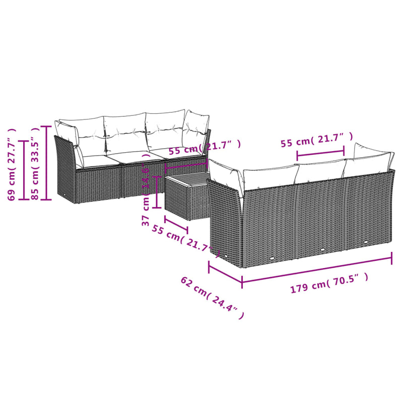 vidaXL 7 Piece Garden Sofa Set with Cushions Grey Poly Rattan