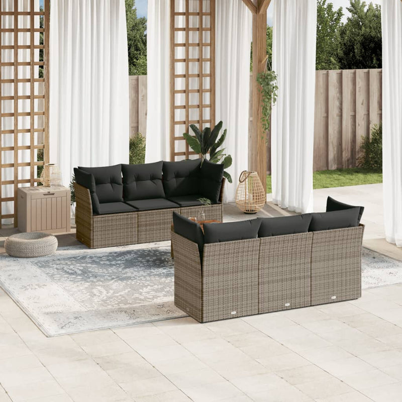 vidaXL 7 Piece Garden Sofa Set with Cushions Grey Poly Rattan