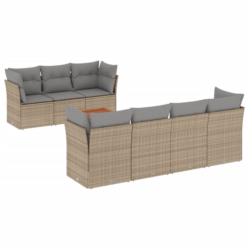 8 Piece Garden Sofa Set with Cushions Beige Poly Rattan