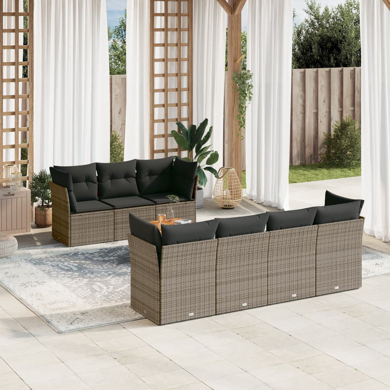 8 Piece Garden Sofa Set with Cushions Grey Poly Rattan