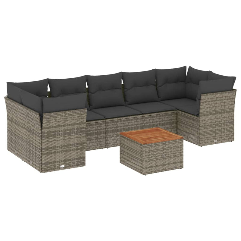 vidaXL 8 Piece Garden Sofa Set with Cushions Grey Poly Rattan