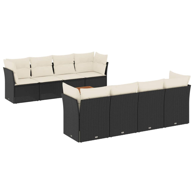 vidaXL 9 Piece Garden Sofa Set with Cushions Black Poly Rattan