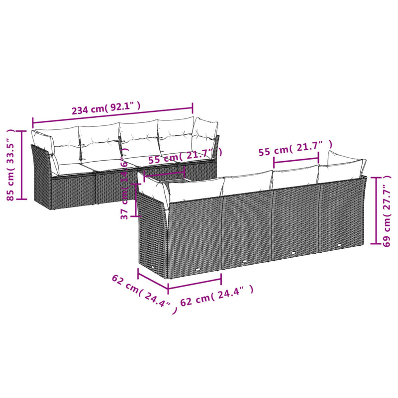 vidaXL 9 Piece Garden Sofa Set with Cushions Black Poly Rattan