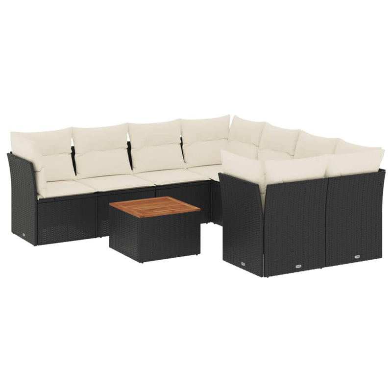 vidaXL 9 Piece Garden Sofa Set with Cushions Black Poly Rattan